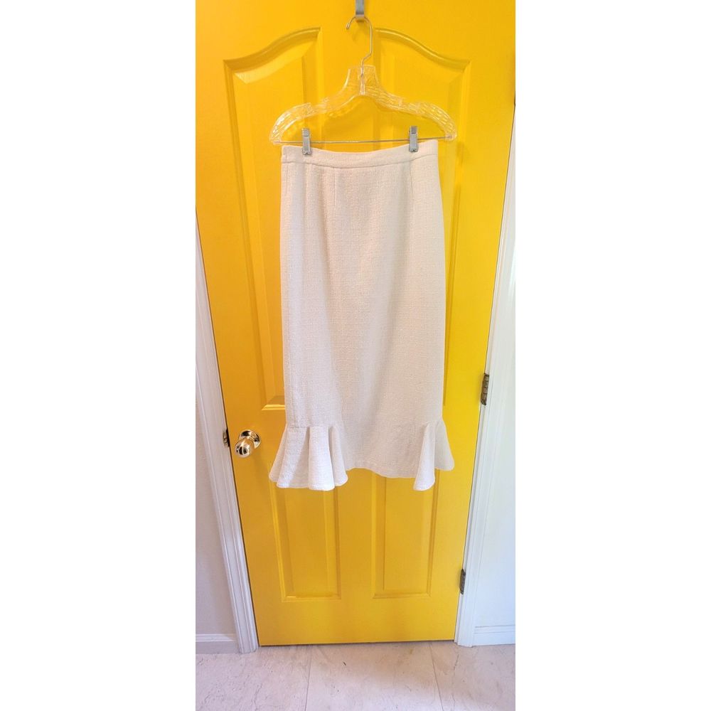 Cream Skirt Suit with Black Contrast Trim - Feminine Ruffle Hem - Picture 12 of 15